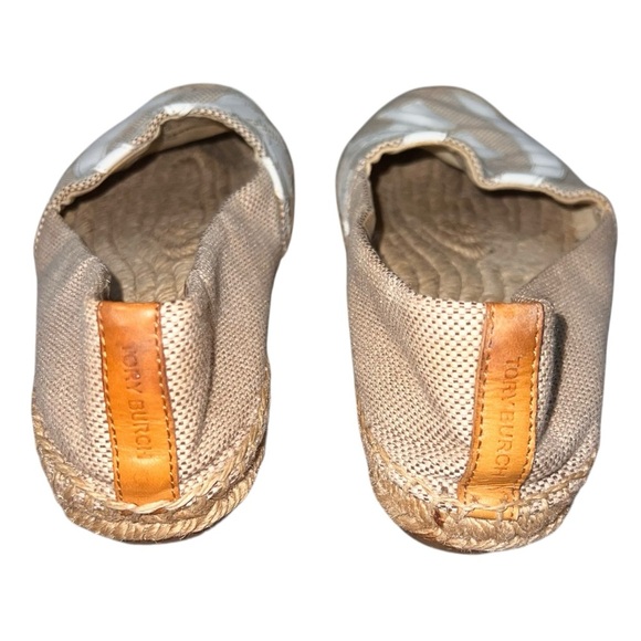 Tory Burch Tan Canvas Espadrilles White & Camel Leather Accents Size 7.5 Neutral - Picture 6 of 7